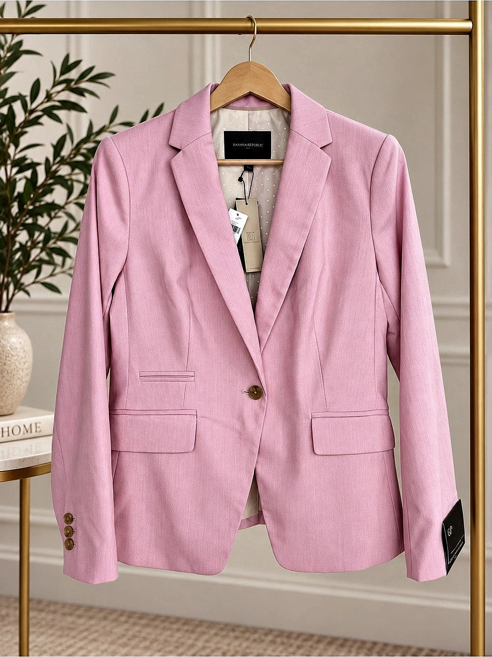 Banana Republic Pink Twill Cutaway Single-Button Blazer Pink 6P